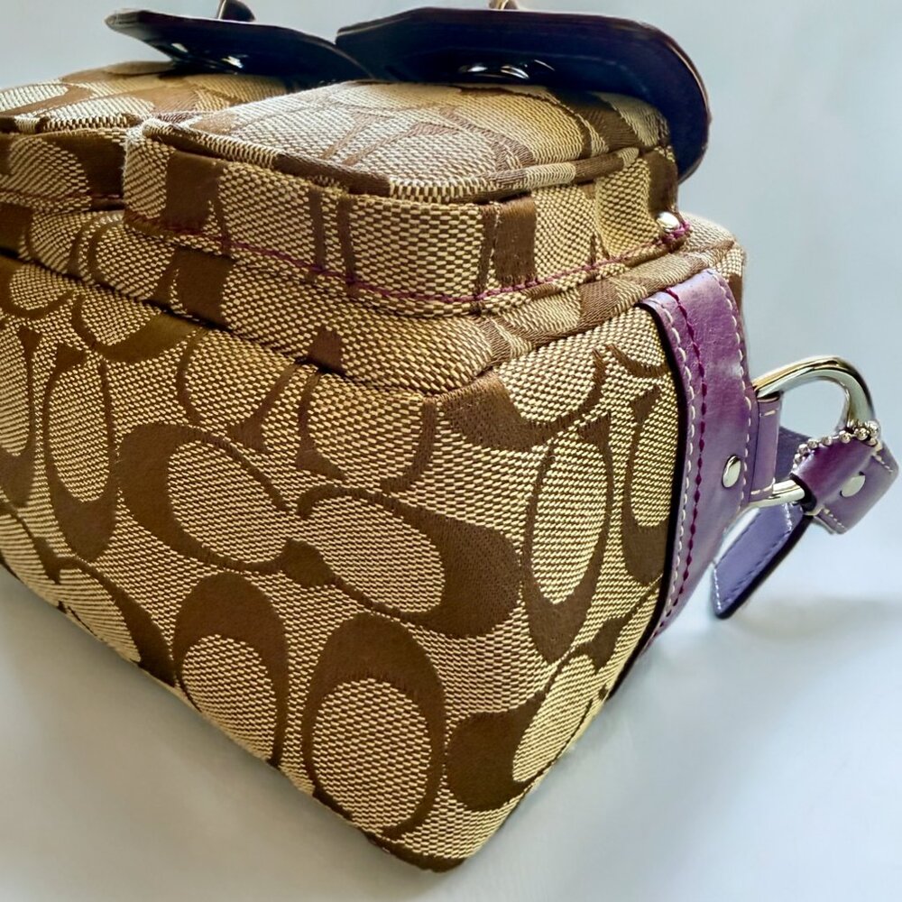 Coach Tan Signature Purple Mini Double Turnlock Legacy Handbag - Picture 5 of 9
